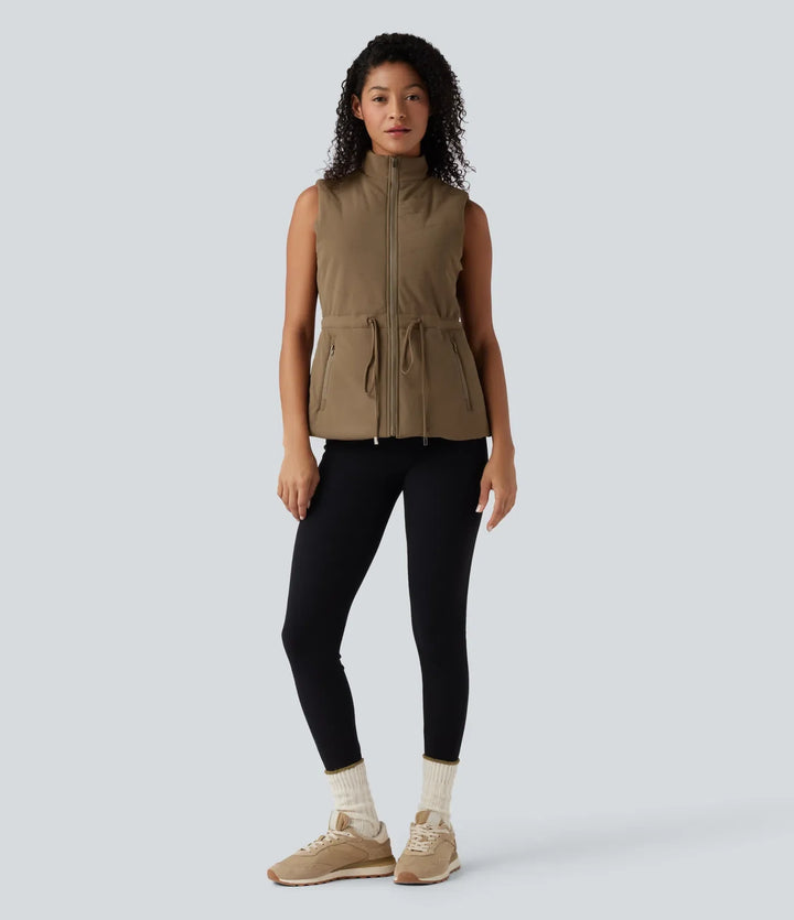 PuffFlex 3-in-1 High-Neck Long Sleeve Thumb Holes Fleece Jacket &amp;Quilted Vest with Pockets