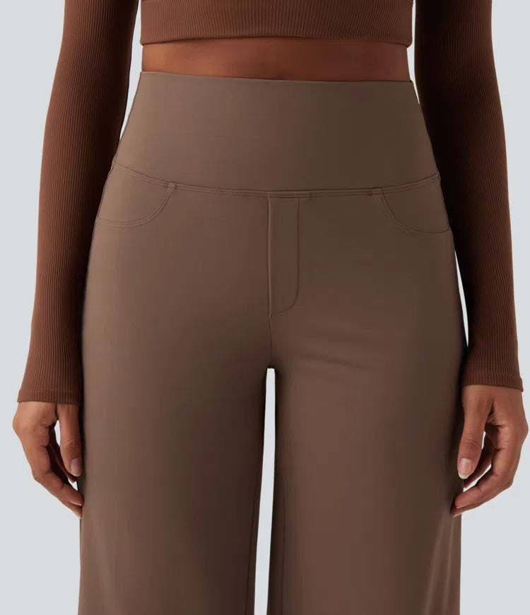 DayStretch High Waisted Tummy Control Wide Leg Yoga Trousers with Pockets