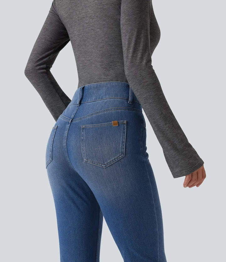 Halara Flex Mid Rise Asymmetric Casual Skinny Jeans with Pockets