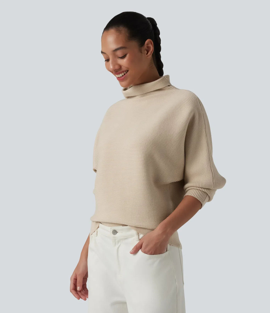 High-neck Batwing Sleeve Casual Jumper