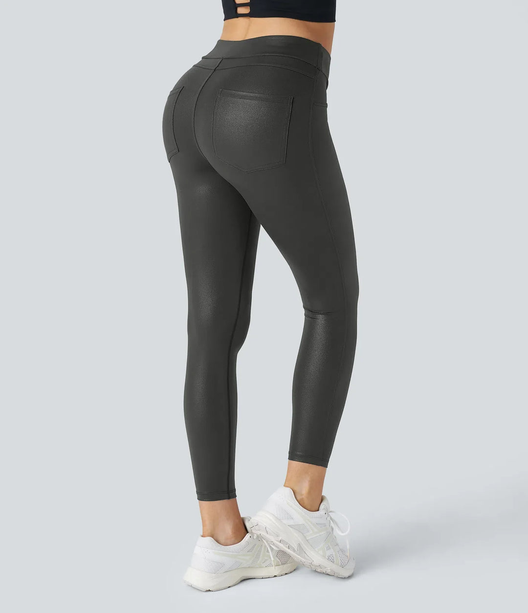SoftlyZero Faux Leather High Waisted Pocket Work Leggings