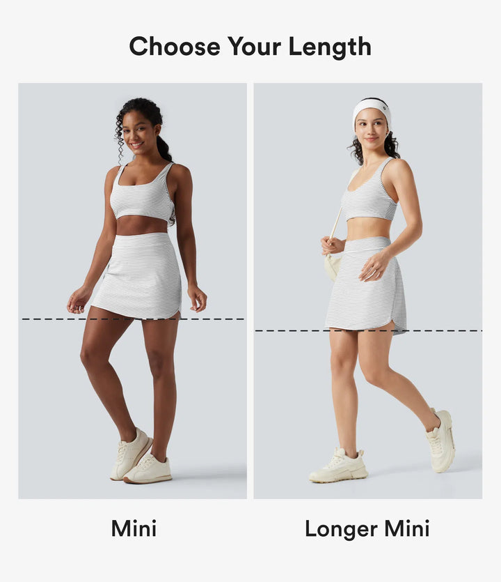 High Waisted Stripes 2-in-1 Bodycon Mini Golf Skirt with Pockets