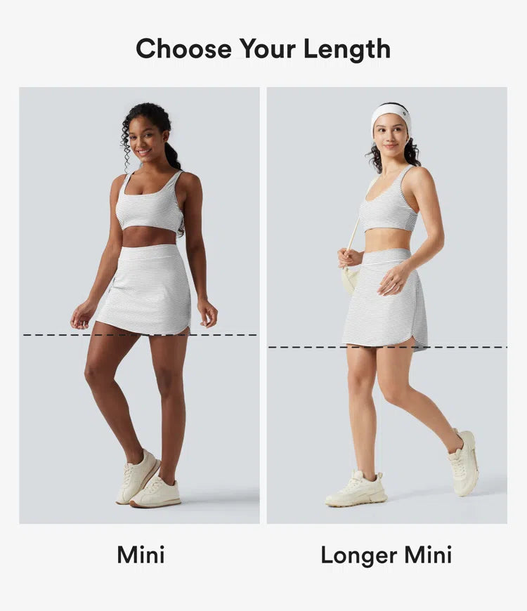 High Waisted Stripes 2-in-1 Bodycon Mini Golf Skirt with Pockets