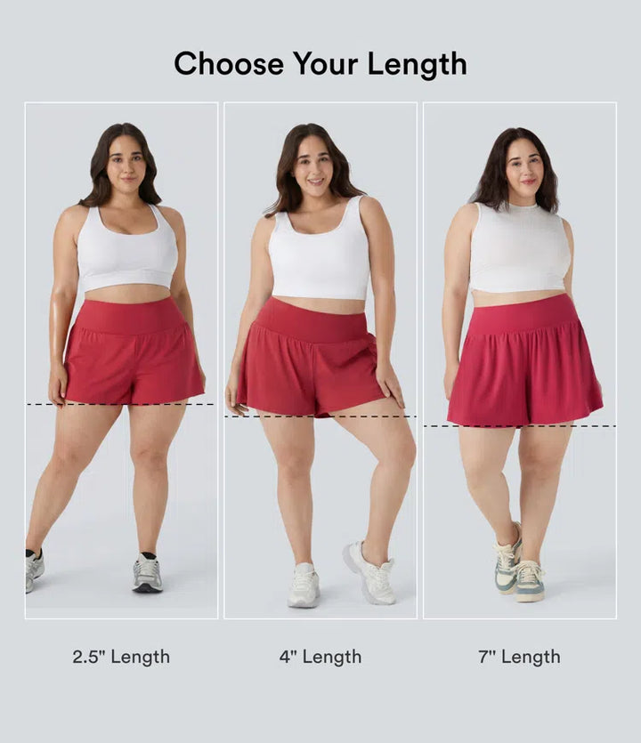 SoftlyZero Airy Super High Waisted 2-in-1 InstantCool Yoga Plus Size Shorts 7" with Pockets
