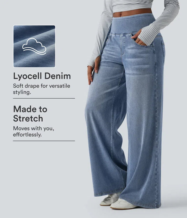 Halara Flex Mid Rise Draped Lyocell Washed Casual Baggy Wide Leg Jeans with Pockets