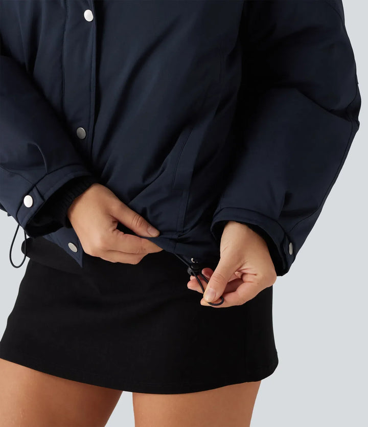 Collared Long Sleeve Casual Padded Jacket with Pockets