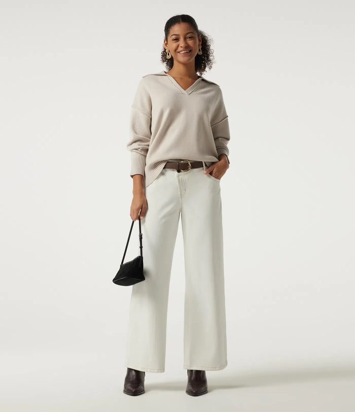 Polo Neck Long Sleeve Dropped Shoulder Casual Jumper