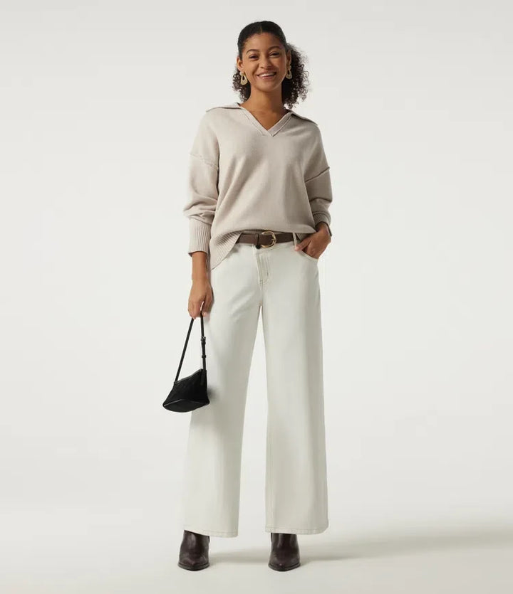 Polo Neck Long Sleeve Dropped Shoulder Casual Jumper