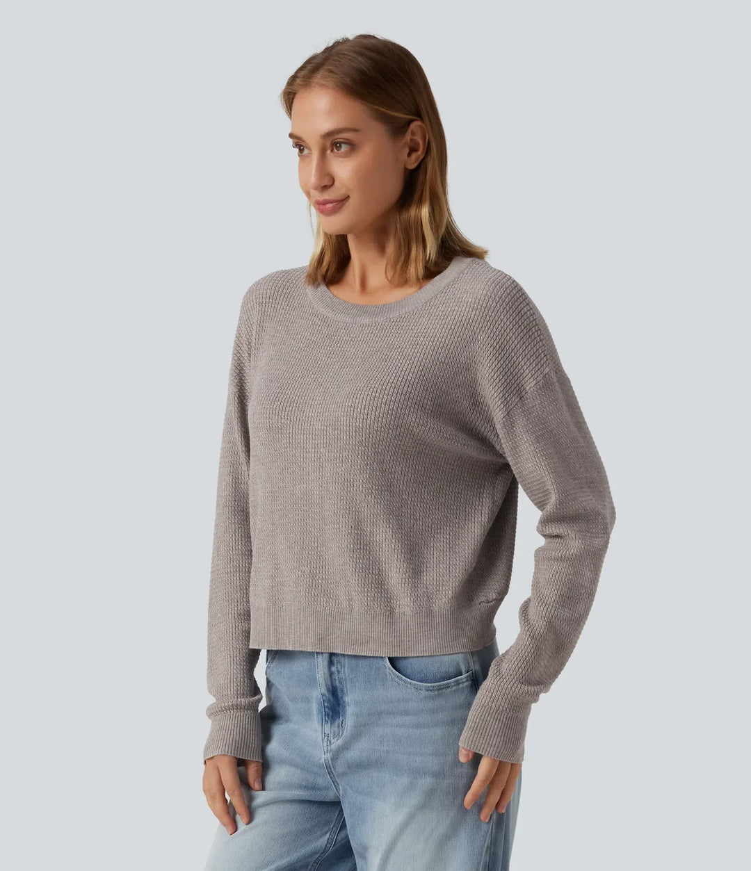 Round Neck Long Sleeve Cut-Out Back Casual Jumper