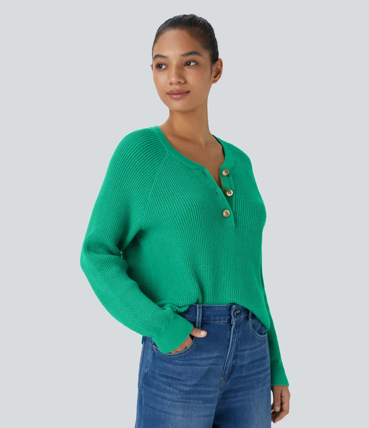 Round Neck Front Long Sleeve Casual Jumper