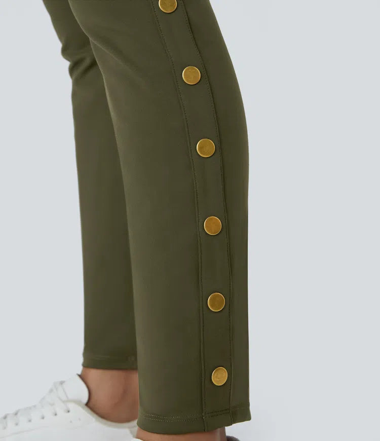 DayStretch High Waisted Decorative Pocket Skinny Ankle Length Casual Trousers