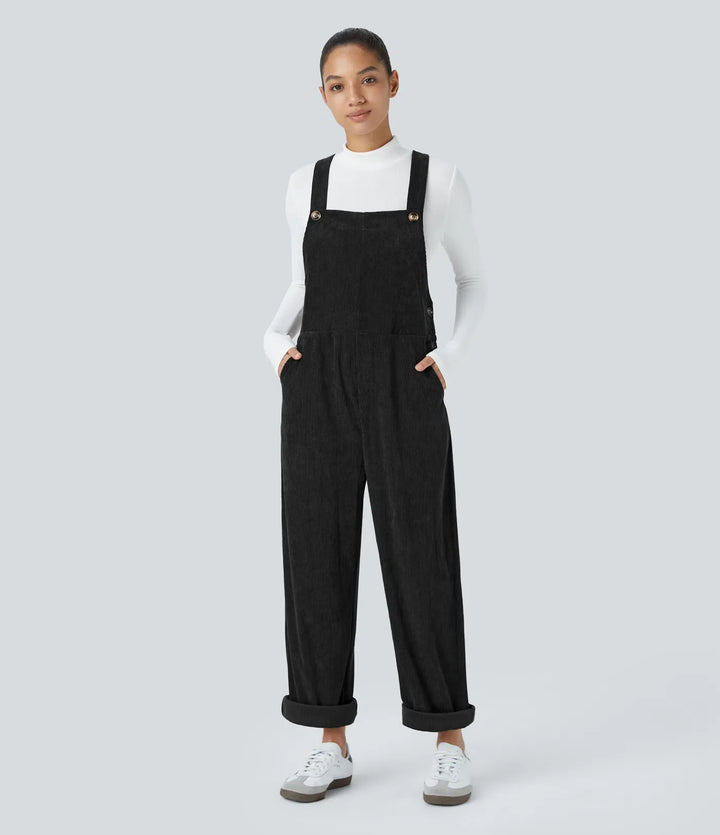 Pockets Straight Leg Corduroy Casual Overalls