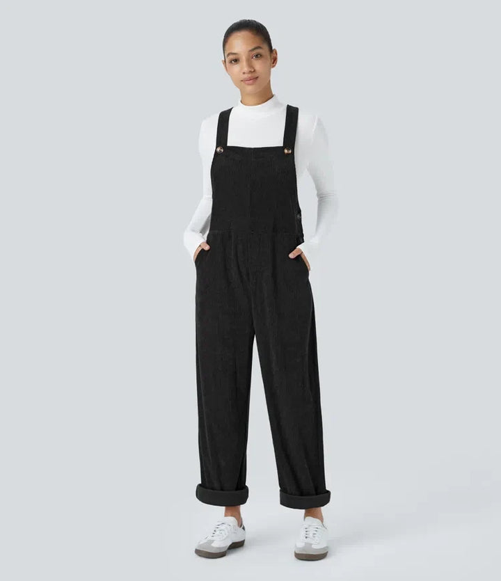 Pockets Straight Leg Corduroy Casual Overalls