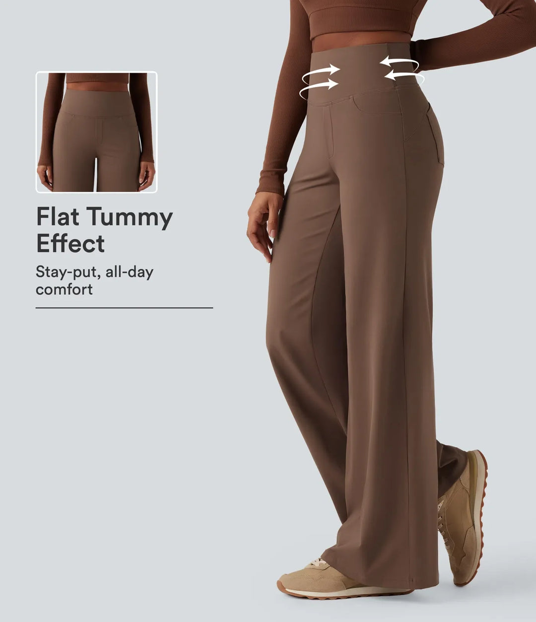 DayStretch High Waisted Tummy Control Wide Leg Baggy Yoga Trousers with Pockets