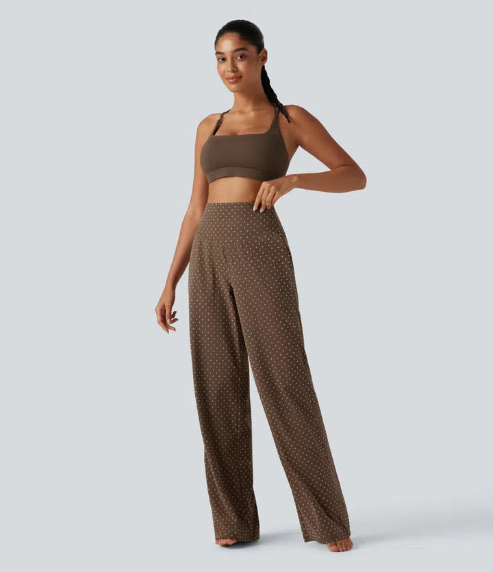 Halara UltraSculpt Flocked High Waisted Tummy Control Straight Leg Polka Dot Yoga Trousers with Pockets