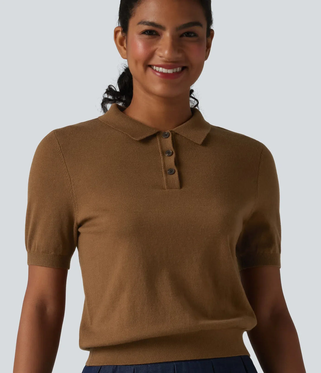 Polo Neck Short Sleeve Wool-Blend Casual Jumper