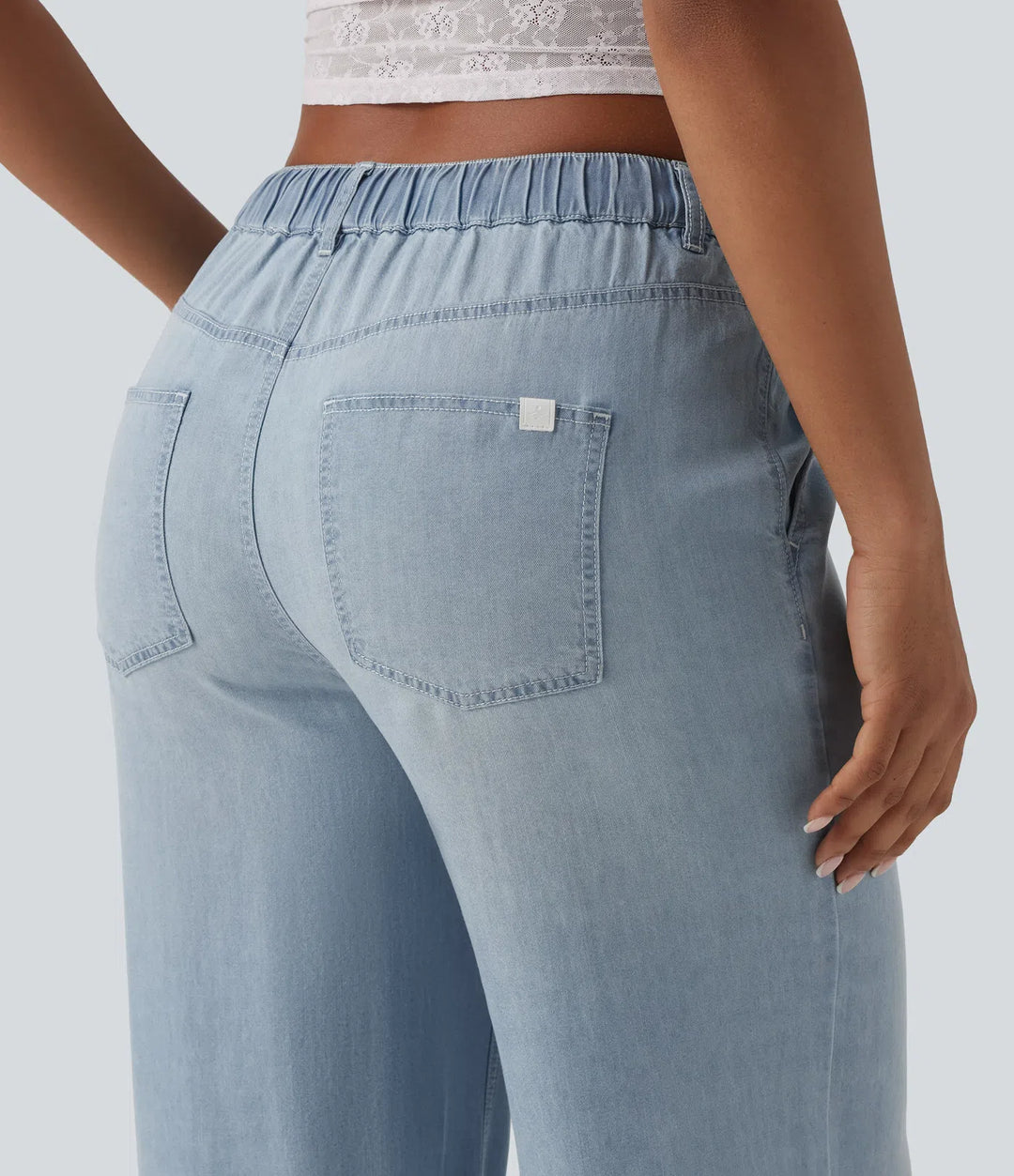 Halara Flex Mid Rise Drawstring Lyocell Washed Casual Jeans with Pockets