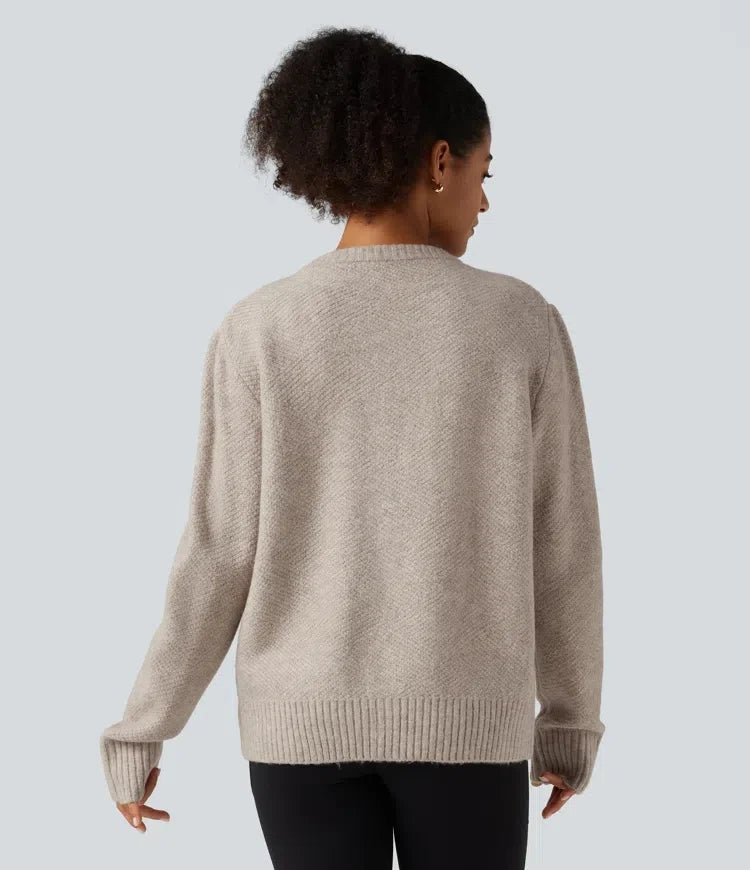 Round Neck Long Sleeve Button Fly Work Jumper