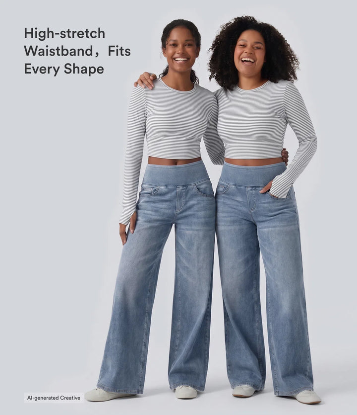 Halara Flex Mid Rise Draped Lyocell Washed Casual Baggy Wide Leg Jeans with Pockets