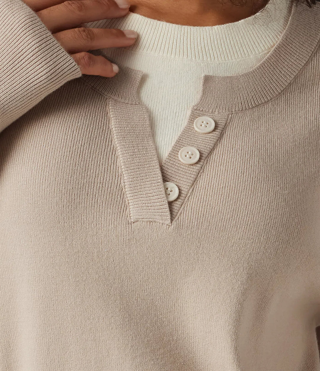 Round Neck Dropped Long Sleeve Color Block Work Jumper