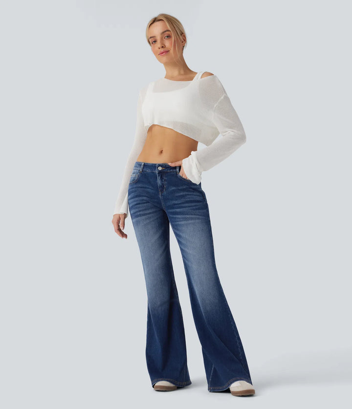 Halara Flex Low Rise Flared Washed Casual Jeans with Pockets