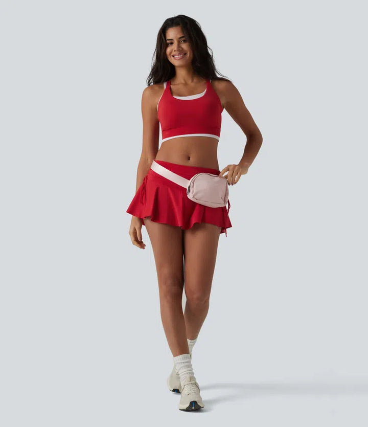 SoftlyZero Airy Low Rise Ruched Drawstring 2-in-1 InstantCool Micro Mini Tennis Skirt with Pockets