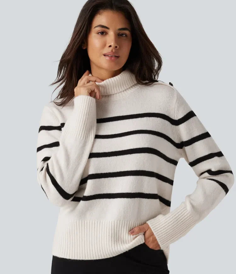 High Neck Long Sleeve Stripe Work Jumper