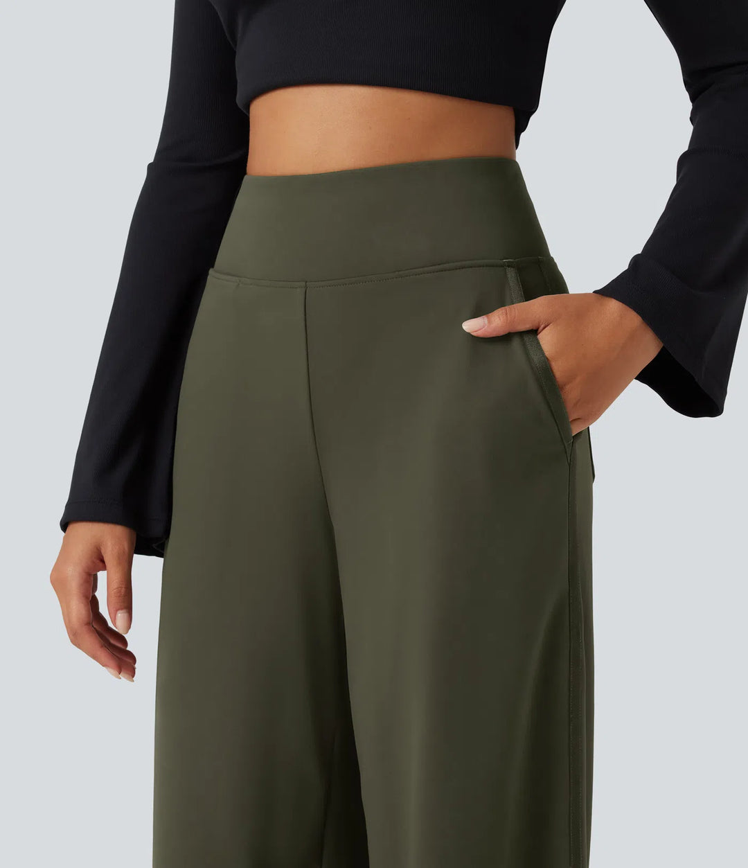 DayStretch High Waisted Wide Leg Casual Trousers with Pockets