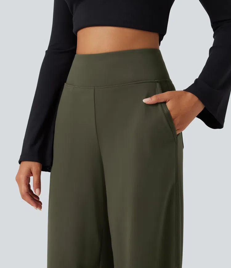 DayStretch High Waisted Wide Leg Casual Trousers with Pockets