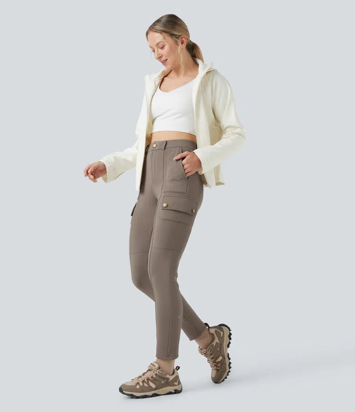 High Waisted Skinny Fleece Hiking Cargo Trousers with Pockets