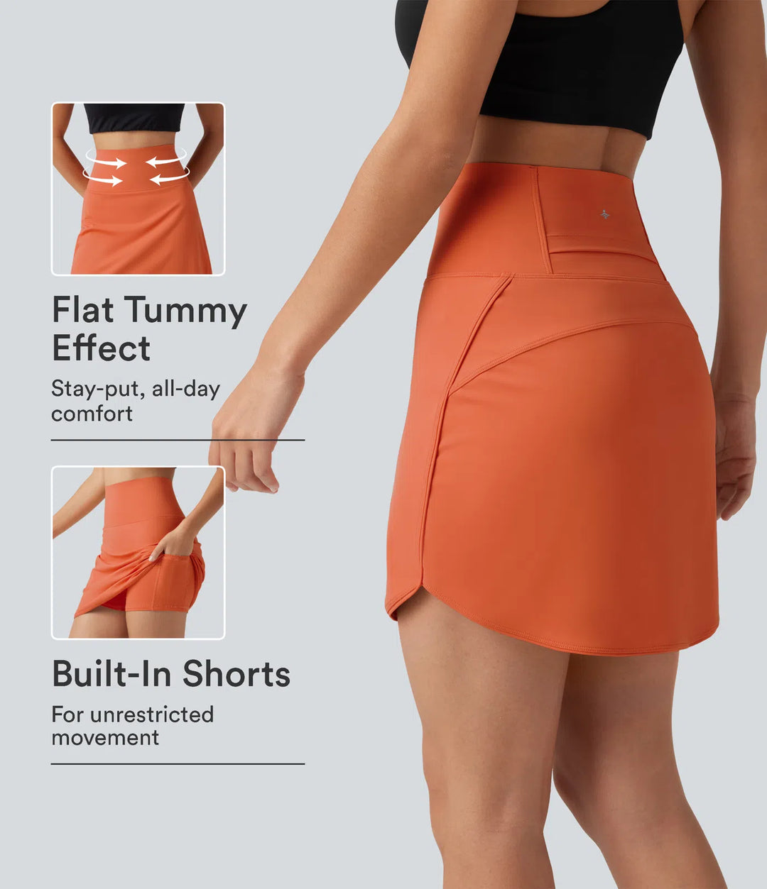 SoftlyZero Airy Super High Waisted Tummy Control Curved Hem 2-in-1 InstantCool Golf Mini Skirt with Pockets-Longer Length