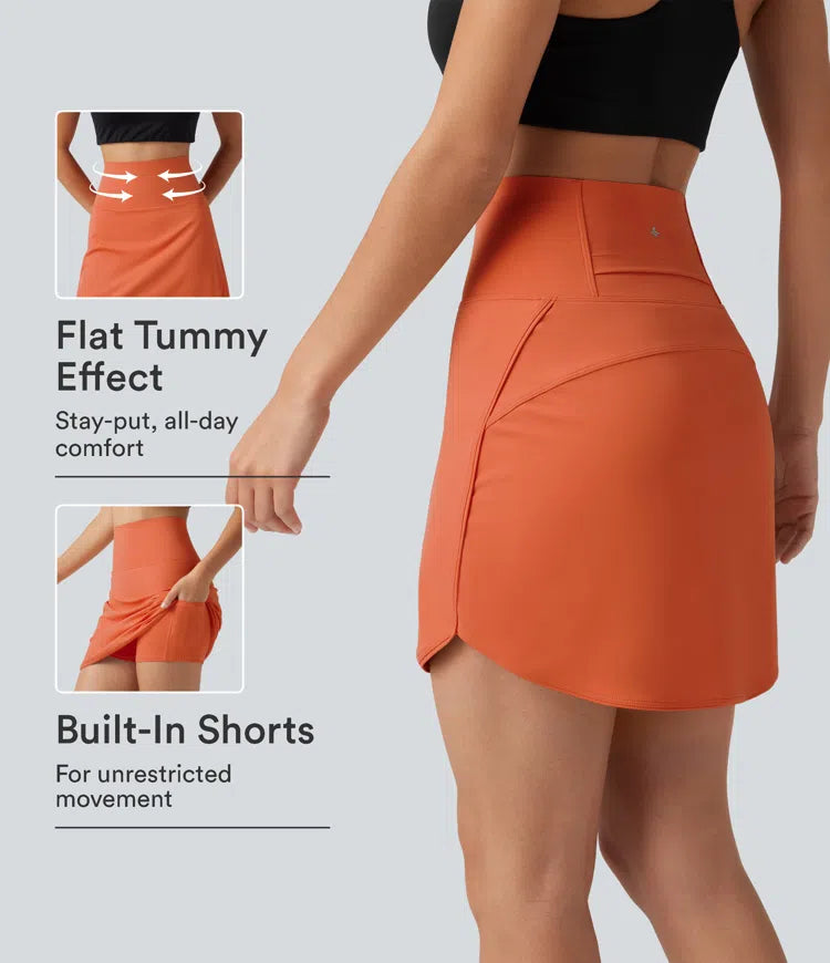 SoftlyZero Airy Super High Waisted Tummy Control Curved Hem 2-in-1 InstantCool Golf Mini Skirt with Pockets-Longer Length