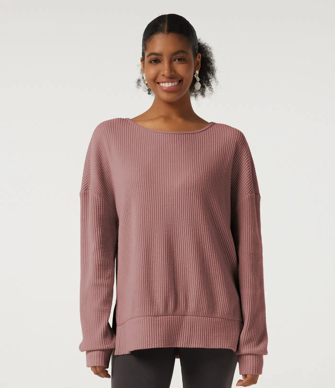 Round Neck Long Sleeve Slit Hem Casual Sweatshirt