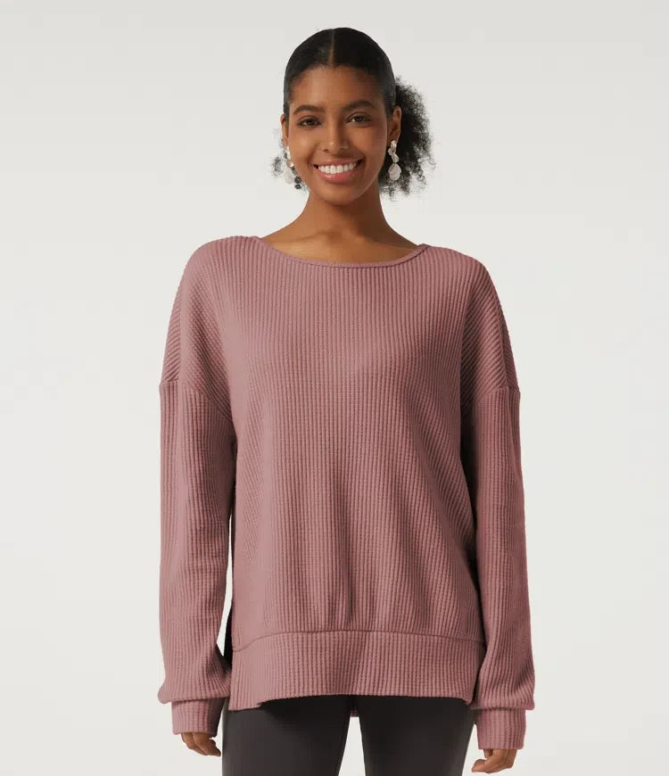 Round Neck Long Sleeve Slit Hem Casual Sweatshirt
