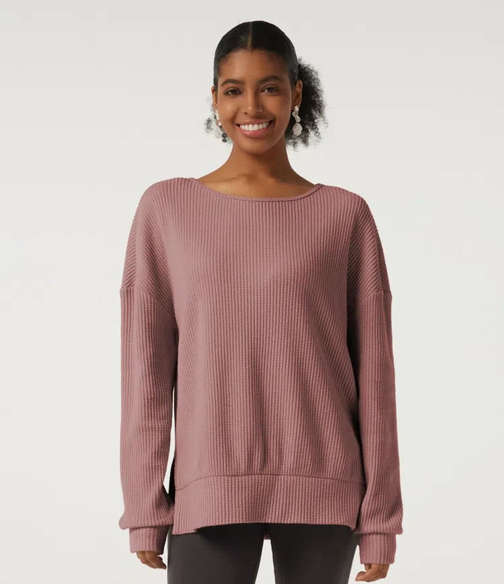 Round Neck Long Sleeve Slit Hem Casual Sweatshirt