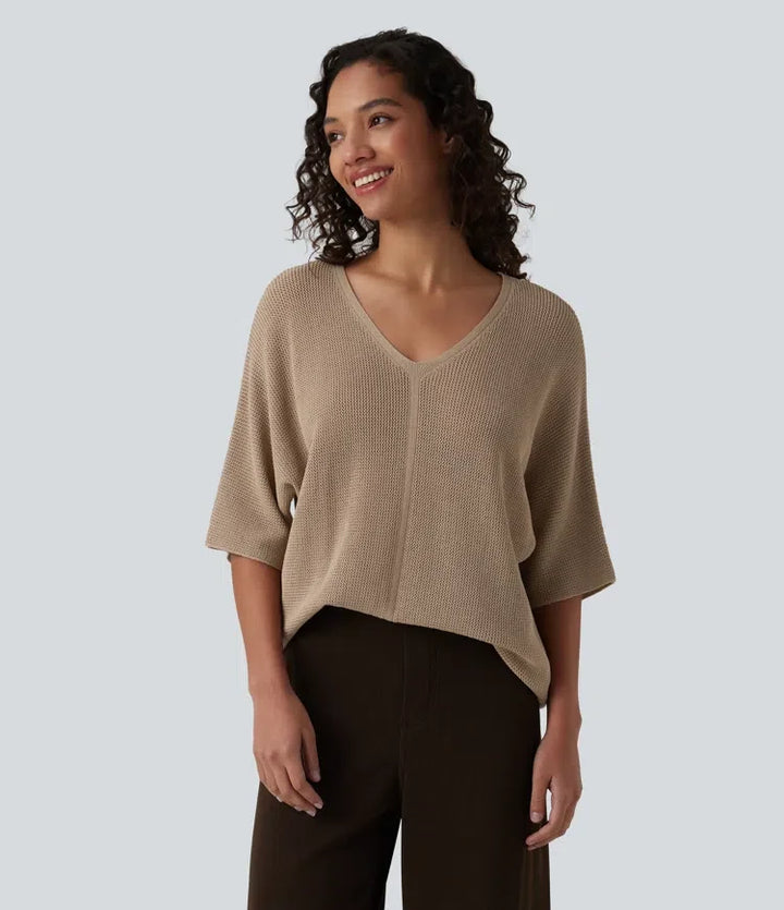 V Neck Half Sleeve Casual Jumper