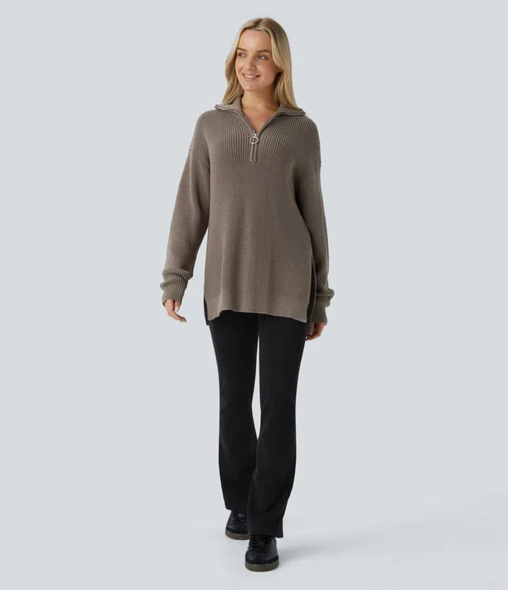 Funnel Neck Half Zip Long Sleeve Casual Jumper