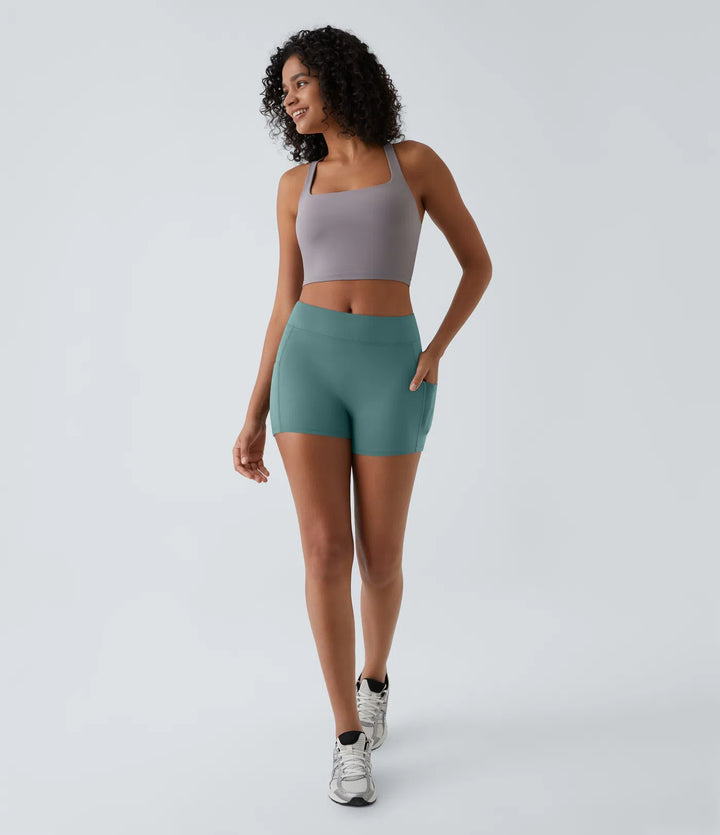 SoftlyZero Airy High Waisted Pocket Plain InstantCool Yoga Shorts 3.5"