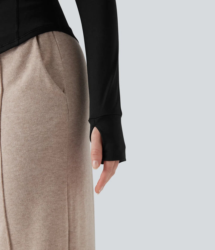 3-in-1 Stand Collar Long Sleeve Thumb Holes Jacket &amp; Drawstring Hem Sherpa Jacket with Pockets