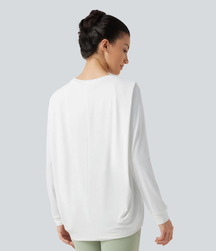 Round Neck Long Sleeve Ruched InstantCool Yoga Sports Top-Longer Length-UPF50+