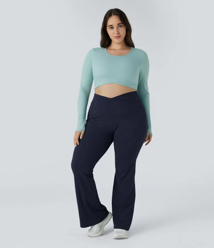 DayStretch High Waisted Crossover Full Length Flare Plus Size Leggings