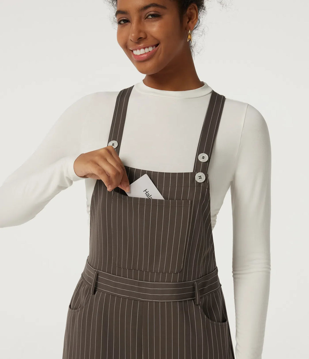 Square Neck Straight Leg Stripe Casual Overalls with Pockets