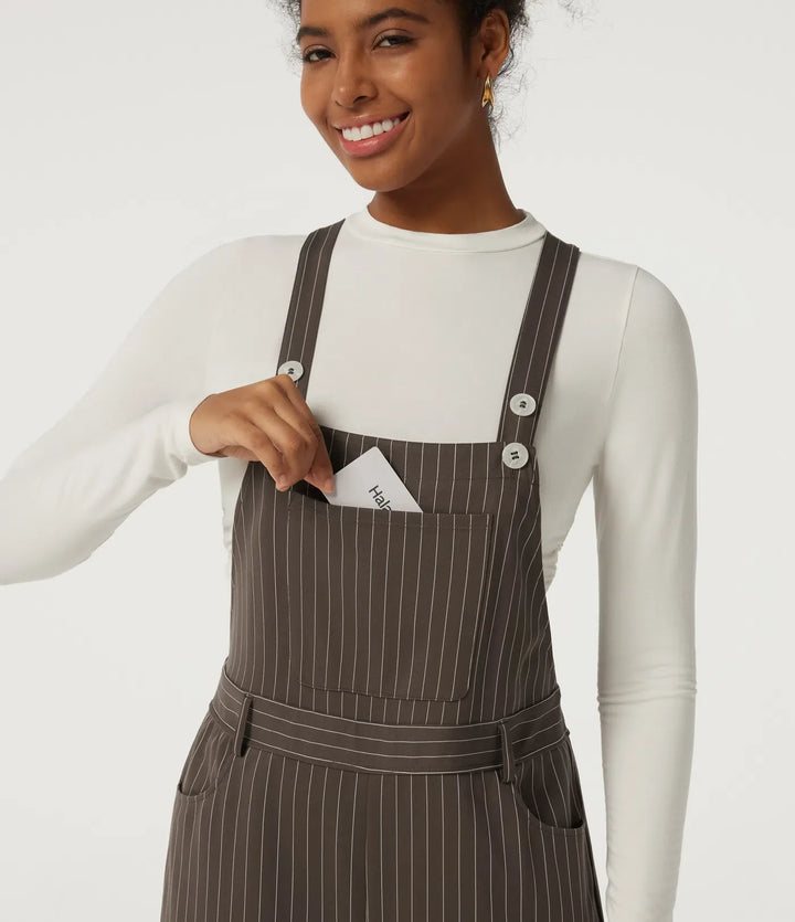 Square Neck Straight Leg Stripe Casual Overalls with Pockets