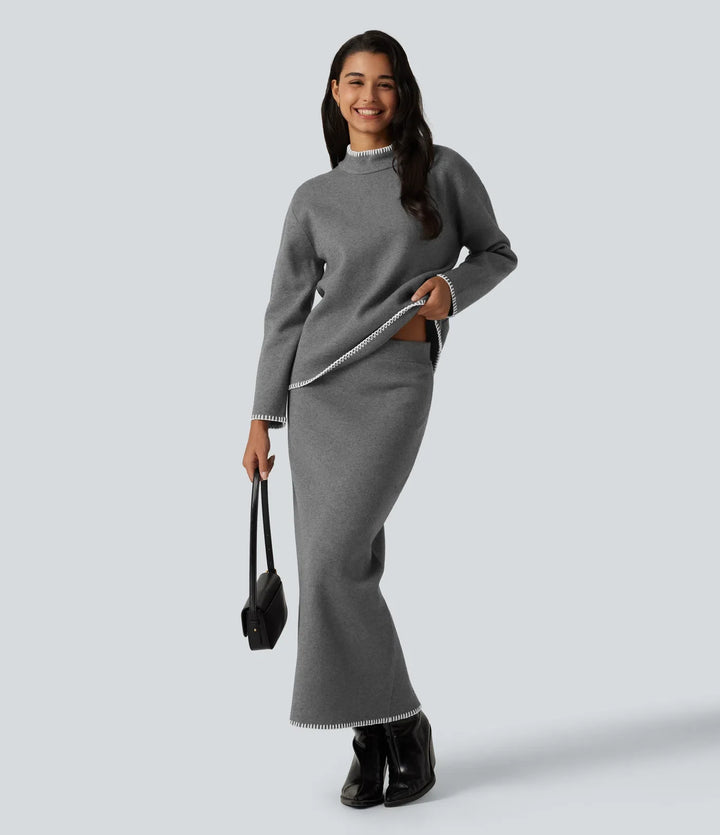 Stand Collar Long Sleeve Crochet Work Jumper