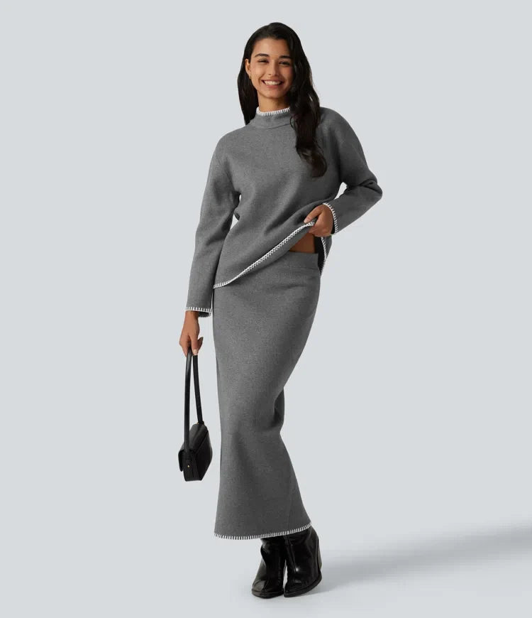 Stand Collar Long Sleeve Crochet Work Jumper