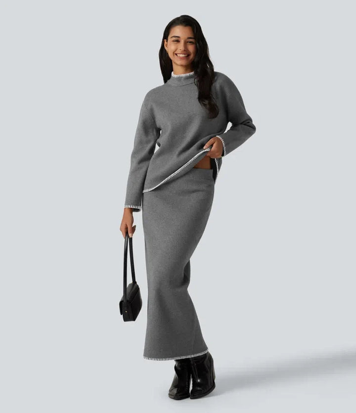 Stand Collar Long Sleeve Crochet Work Jumper