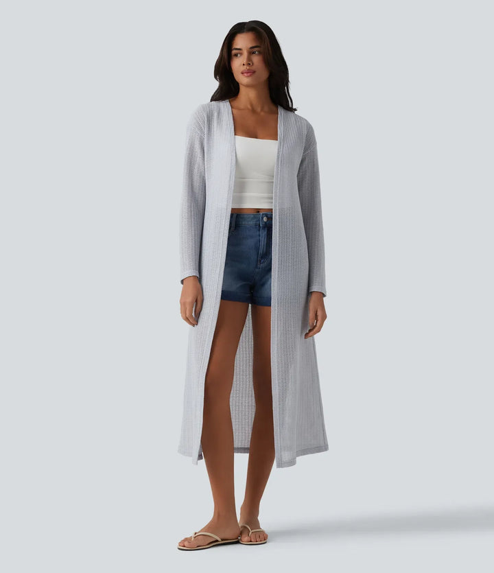 Long Sleeve Longline Casual Crochet Knit Coat