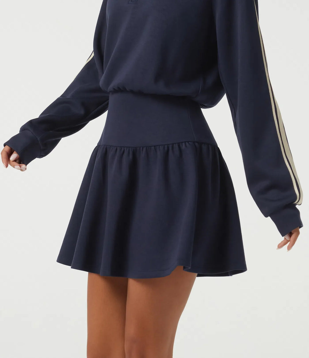 Lapel Long Sleeve Raglan Side Stripe Casual Mini Sweatshirt Dress