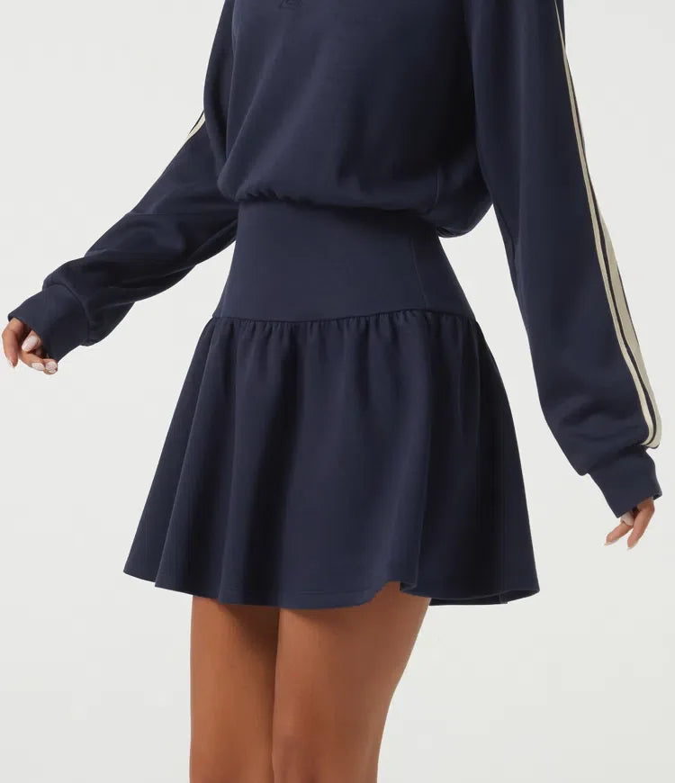 Lapel Long Sleeve Raglan Side Stripe Casual Mini Sweatshirt Dress