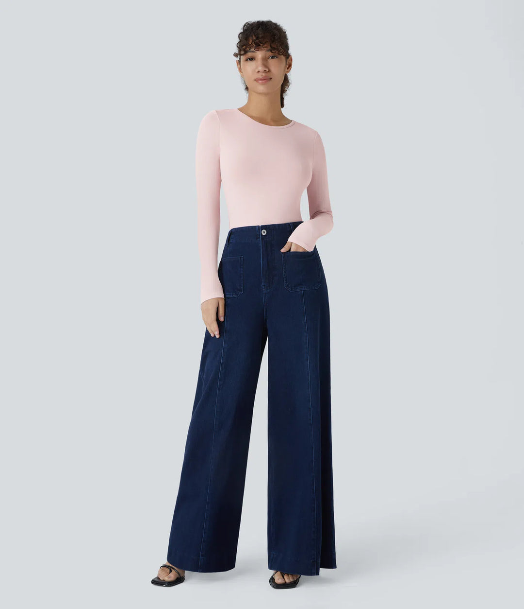 Round Neck Long Sleeve Button Casual Bodysuit